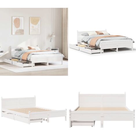 Estructura de cama sin colchón madera de pino blanco 135x190 cm - Estructura de cama - Cama de madera