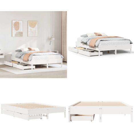 Estructura de cama sin colchón madera de pino blanco 135x190 cm - Estructura de cama - Cama de madera