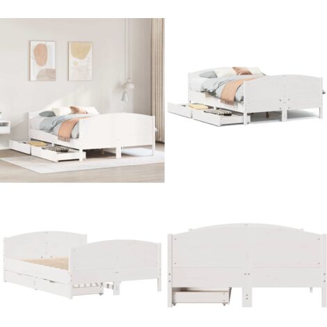 Estructura de cama sin colchón madera de pino blanco 135x190 cm - Estructura de cama - Cama de madera