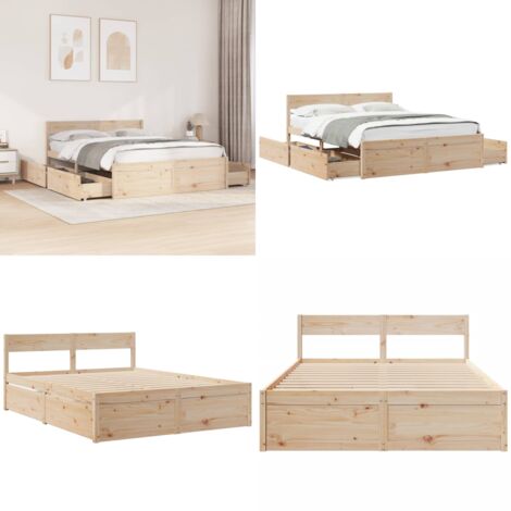 Estructura de cama sin colchón madera de pino blanco 150x200 cm - Estructura de cama - Cama con cajones