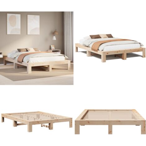 Estructura de cama sin colchón madera de pino blanco 150x200 cm - Estructura de cama - Madera de pino