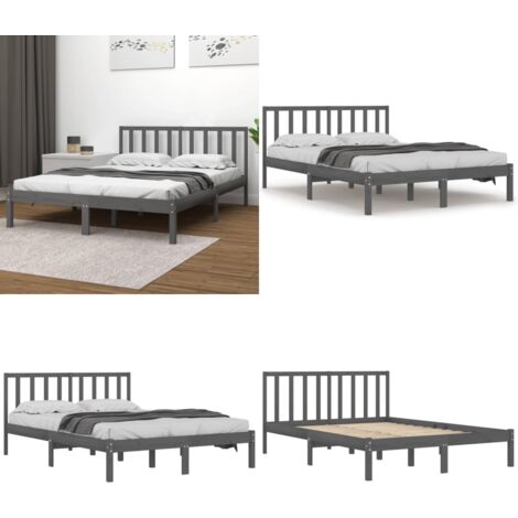 Estructura de cama sin colchón madera de pino gris 200x200 cm - Cama sin colchón - Madera de pino