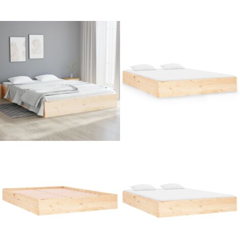 Estructura de cama sin colchón madera maciza 140x190 cm - Cama de madera - Cama sin colchón