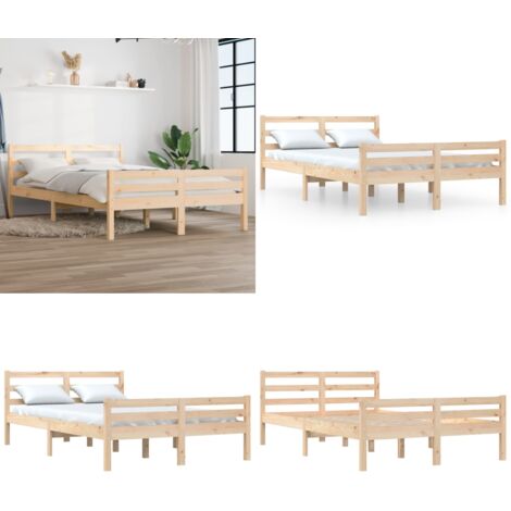 Estructura de cama sin colchón madera maciza 140x190 cm - Cama de madera - Cama sin colchón