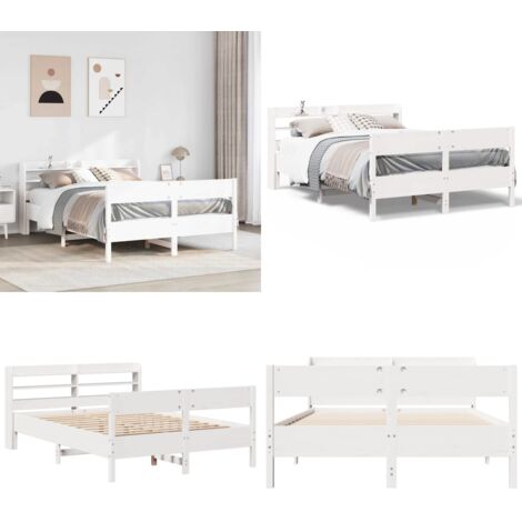 Estructura de cama sin colchón madera maciza blanca 120x190 cm - Estructura de cama - Madera maciza