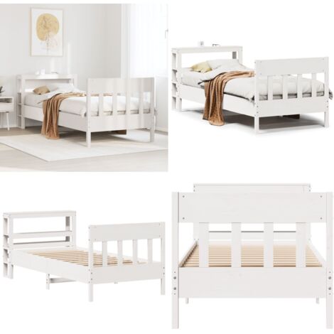 Estructura de cama sin colchón madera maciza blanca 75x190 cm - Estructura de cama - Cama de madera