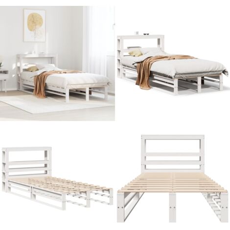 Estructura de cama sin colchón madera maciza blanca 90x190 cm - Estructura de cama - Cabecero de cama