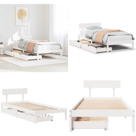 Estructura de cama sin colchón madera maciza blanca 90x190 cm - Estructura de cama - Cama de madera