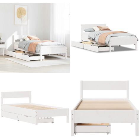 Estructura de cama sin colchón madera maciza blanca 90x190 cm - Estructura de cama - Cama de madera