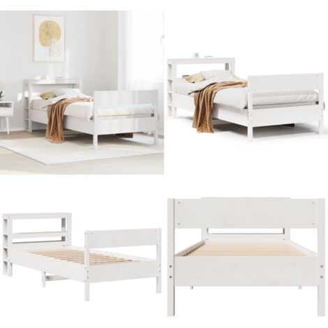 Estructura de cama sin colchón madera maciza blanca 90x190 cm - Estructura de cama - Cama de madera