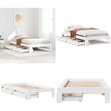 Estructura de cama sin colchón madera maciza blanca 90x190 cm - Estructura de cama - Cama sin colchón