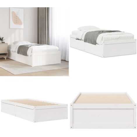 Estructura de cama sin colchón madera maciza blanca 90x190 cm - Estructura de cama - Madera maciza