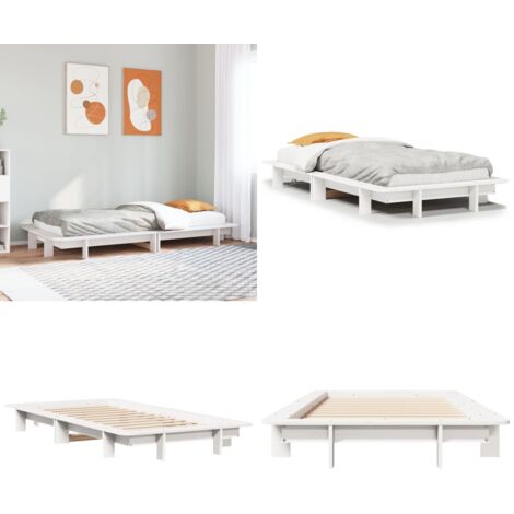 Estructura de cama sin colchón madera maciza blanca 90x190 cm - Estructura de cama - Madera maciza