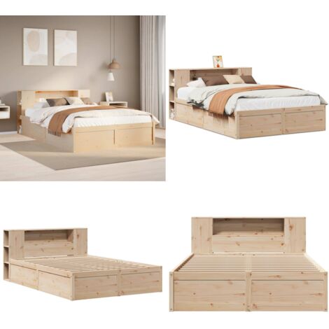 Estructura de cama sin colchón madera maciza de pino 135x190 cm - Estructura de cama - Cabecero de cama