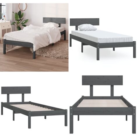 Estructura de cama sin colchón madera maciza gris 100x200 cm - Estructura de cama - Cama sin colchón