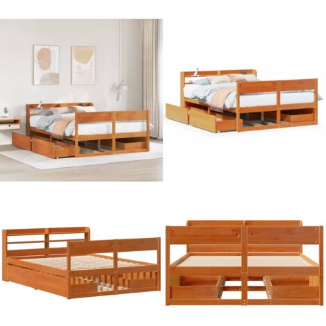 Estructura de cama sin colchón madera maciza marrón 120x190 cm - Estructura de cama - Cama de madera
