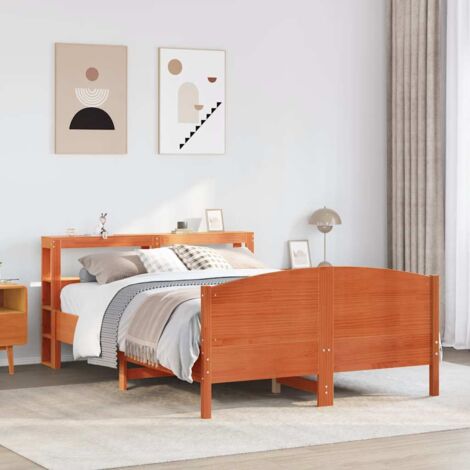 Estructura de cama sin colchón madera maciza marrón 135x190 cm
