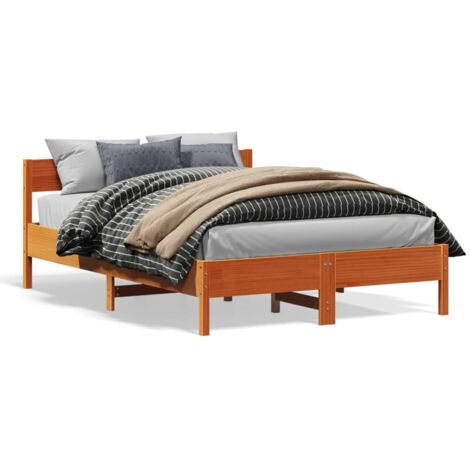 Estructura de cama sin colchón madera maciza marrón 135x190 cm