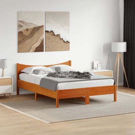 Estructura de cama sin colchón madera maciza marrón 135x190 cm