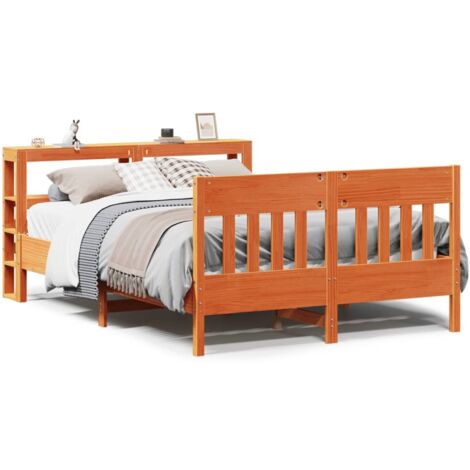 Estructura de cama sin colchón madera maciza marrón 135x190 cm