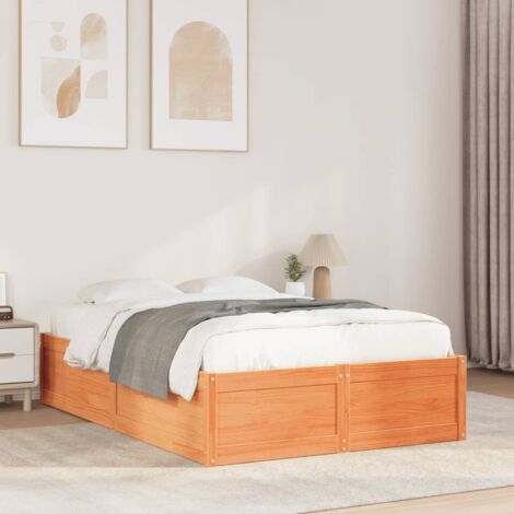 Estructura de cama sin colchón madera maciza marrón 135x190 cm