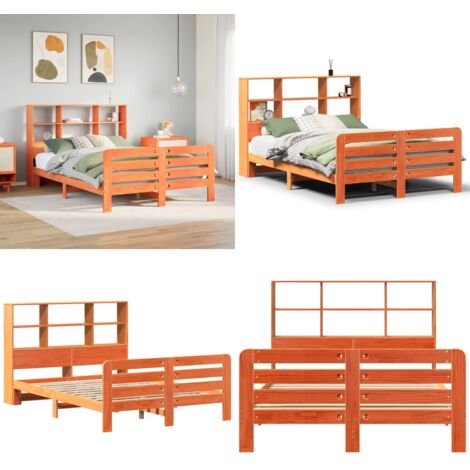 Estructura de cama sin colchón madera maciza marrón 135x190 cm - Estructura de cama - Cabecero de cama
