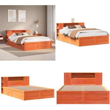 Estructura de cama sin colchón madera maciza marrón 135x190 cm - Estructura de cama - Cabecero de cama