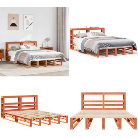 Estructura de cama sin colchón madera maciza marrón 135x190 cm - Estructura de cama - Cabecero de cama