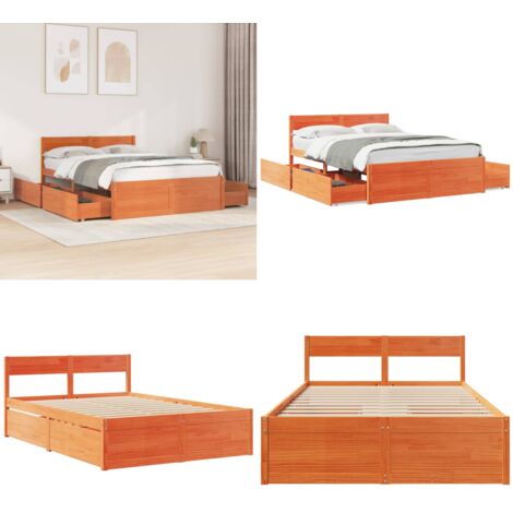 Estructura de cama sin colchón madera maciza marrón 135x190 cm - Estructura de cama - Cama con cajones
