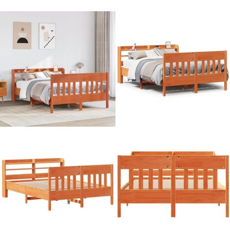 Estructura de cama sin colchón madera maciza marrón 135x190 cm - Estructura de cama - Cama de madera
