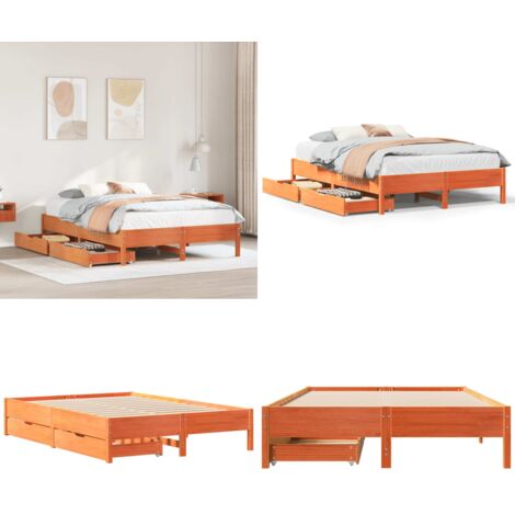 Estructura de cama sin colchón madera maciza marrón 135x190 cm - Estructura de cama - Cama de madera