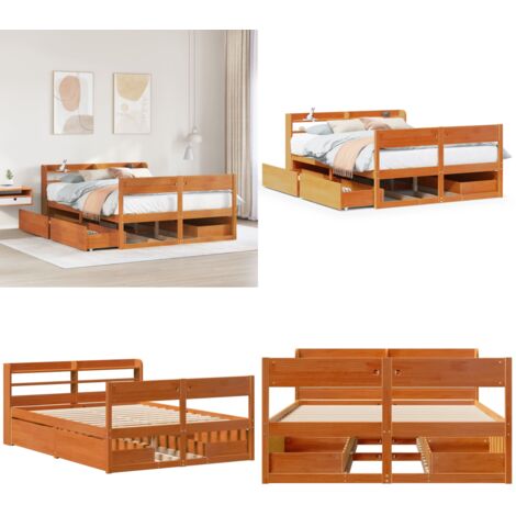 Estructura de cama sin colchón madera maciza marrón 135x190 cm - Estructura de cama - Cama de madera