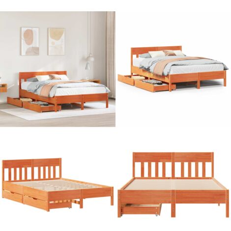 Estructura de cama sin colchón madera maciza marrón 135x190 cm - Estructura de cama - Cama de madera