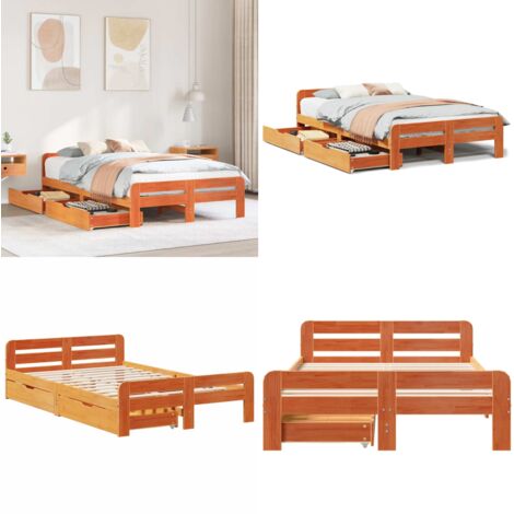 Estructura de cama sin colchón madera maciza marrón 135x190 cm - Estructura de cama - Cama de madera