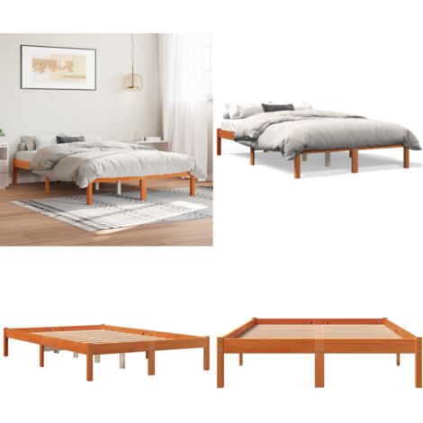 Estructura de cama sin colchón madera maciza marrón 135x190 cm - Estructura de cama - Cama sin colchón