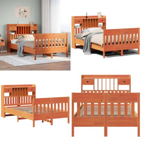 Estructura de cama sin colchón madera maciza marrón 135x190 cm - Estructura de cama - Cama sin colchón
