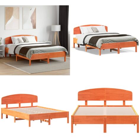 Estructura de cama sin colchón madera maciza marrón 135x190 cm - Estructura de cama - Cama sin colchón