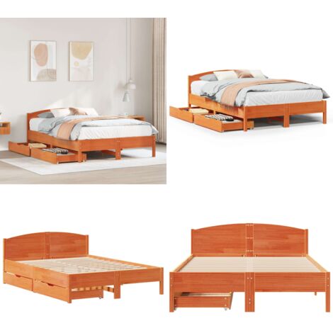 Estructura de cama sin colchón madera maciza marrón 135x190 cm - Estructura de cama - Cama sin colchón