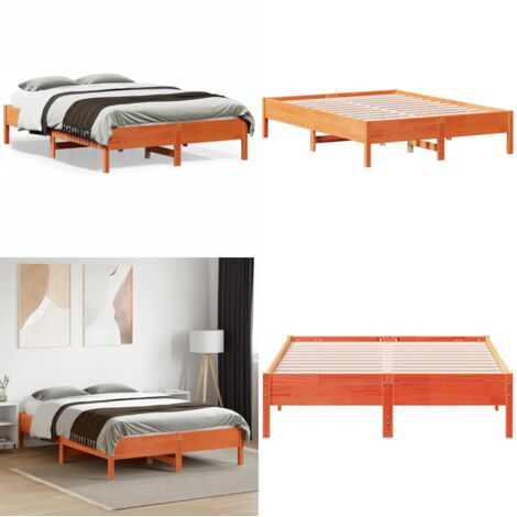 Estructura de cama sin colchón madera maciza marrón 135x190 cm - Estructura de cama - Cama sin colchón