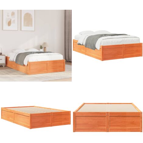 Estructura de cama sin colchón madera maciza marrón 135x190 cm - Estructura de cama - Madera maciza