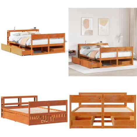 Estructura de cama sin colchón madera maciza marrón 135x190 cm - Estructura de cama - Madera maciza