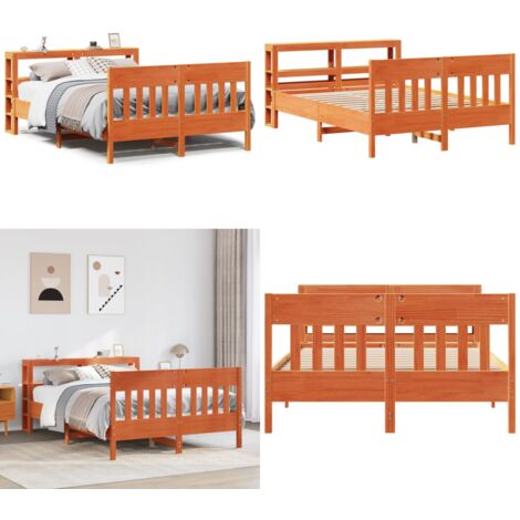 Estructura de cama sin colchón madera maciza marrón 135x190 cm - Estructura de cama - Madera maciza