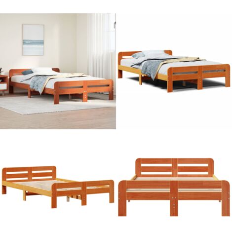 Estructura de cama sin colchón madera maciza marrón 135x190 cm - Estructura de cama - Madera maciza