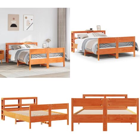 Estructura de cama sin colchón madera maciza marrón 135x190 cm - Estructura de cama - Madera maciza
