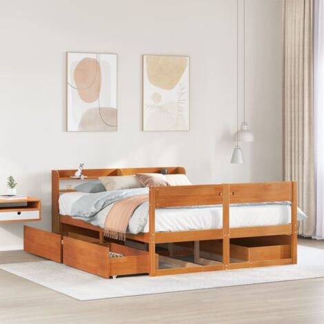 Estructura de cama sin colchón madera maciza marrón 135x190 cm vidaXL