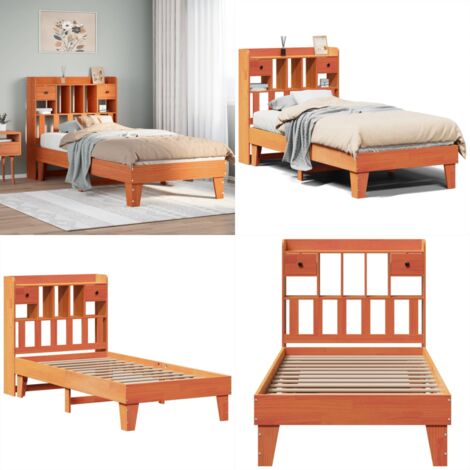 Estructura de cama sin colchón madera maciza marrón 75x190 cm - Estructura de cama - Cama sin colchón