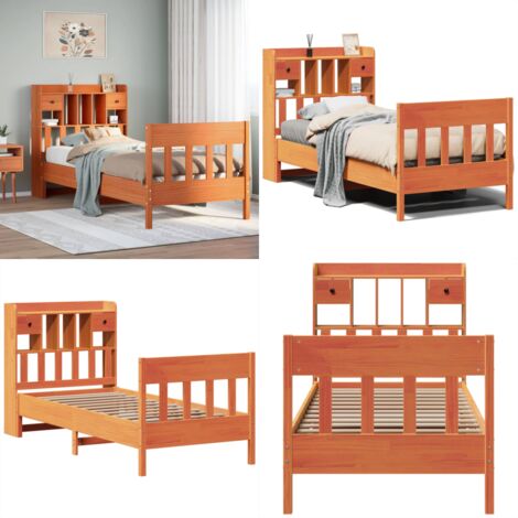 Estructura de cama sin colchón madera maciza marrón 75x190 cm - Estructura de cama - Cama sin colchón