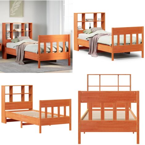 Estructura de cama sin colchón madera maciza marrón 75x190 cm - Estructura de cama - Cama sin colchón