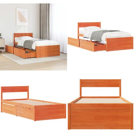 Estructura de cama sin colchón madera maciza marrón 90x190 cm - Cama sin colchón - Cama de madera