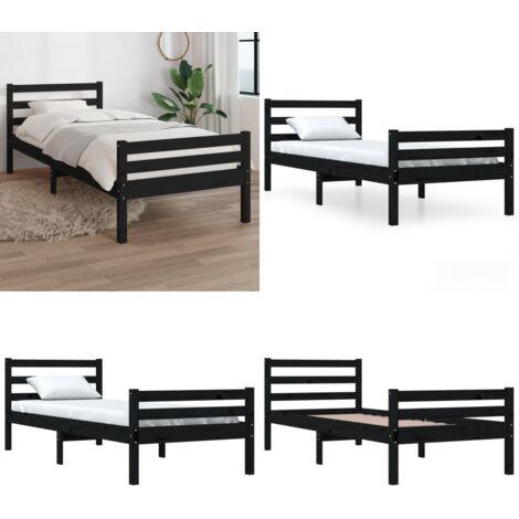 Estructura de cama sin colchón madera maciza negro 100x200 cm - Estructura de cama - Cama individual